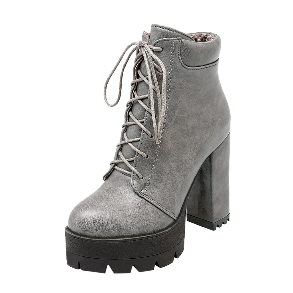 Round Toe Ankle Boots. Women's Lace-Up Winter Shoes. WickedYo